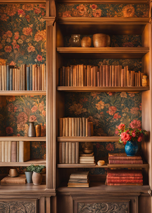 Wallpapered Bookshelf