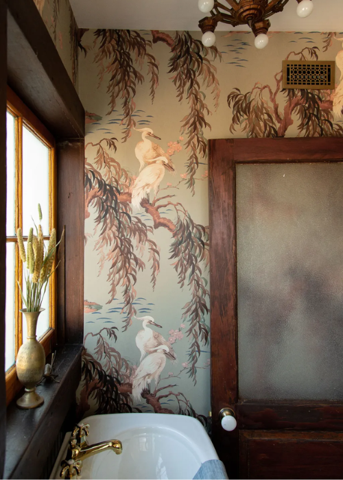 Powder Room Wallpaper Birds Neutral