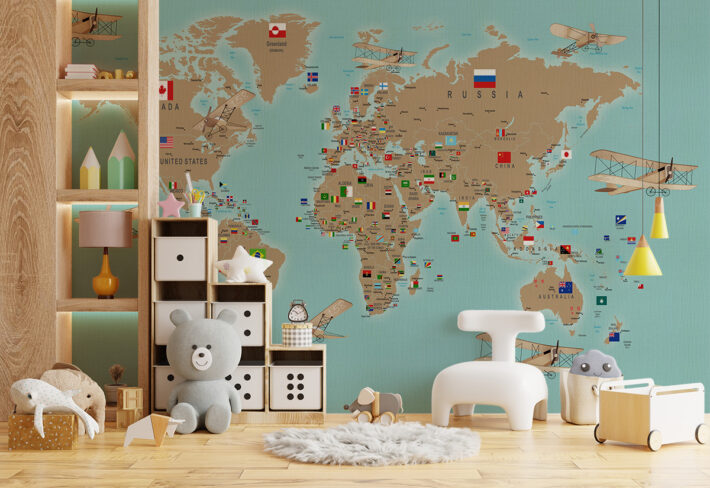 World Map With Flags Kids Wallpaper 1 710x488