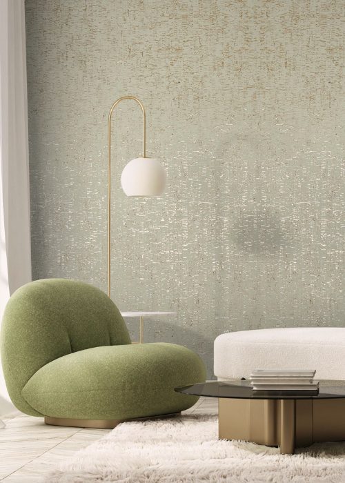 Cork Wallpaper With Metallic Look Living Room Modern
