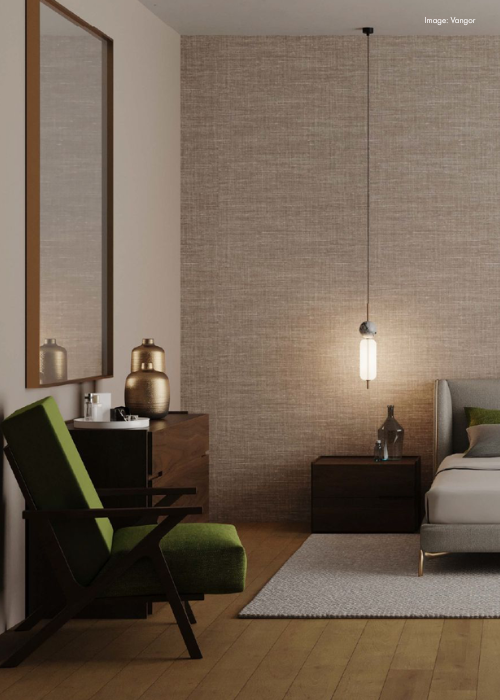 Linen Grasscloth Wallcovering Gray Bedroom Modern Minimalist