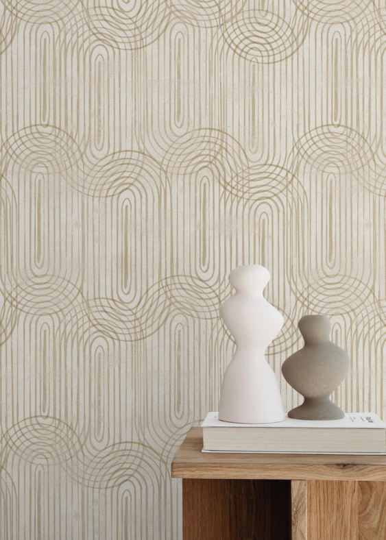 Subtle Geometrics Natural Beige Curved Wallpaper Peel & Stick Etsyca.jpg
