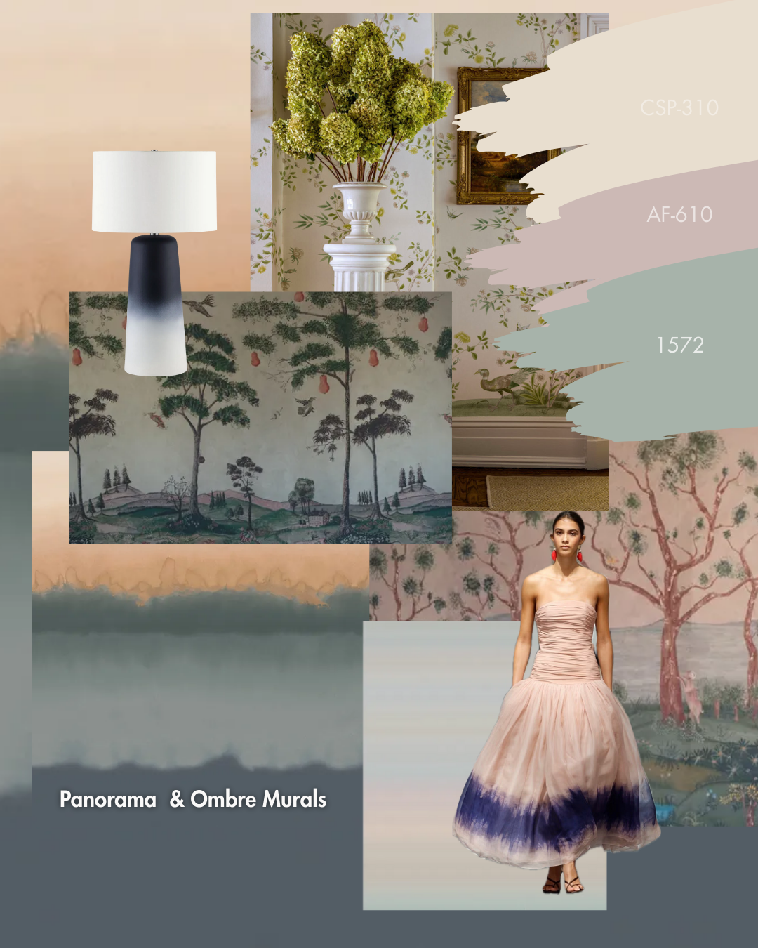 Mural Wallpaper Mood Board With Runway Fashion Look Benjamin Moore Colour Of The Year