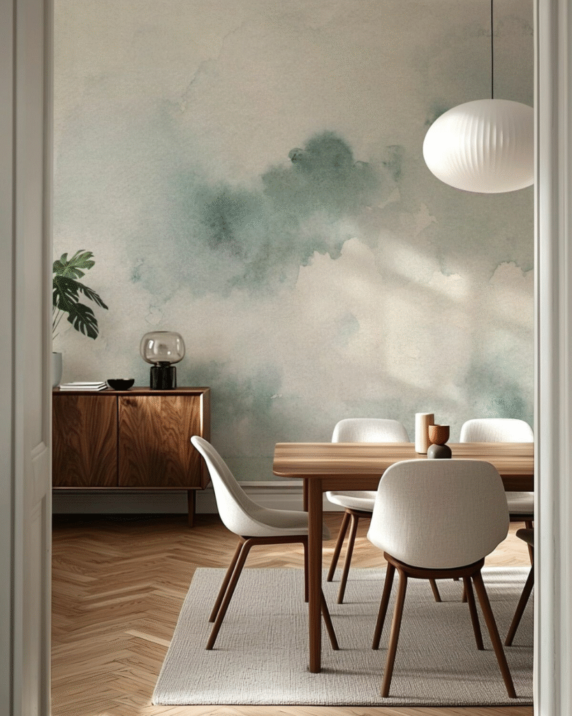 Watercolour Wallpaper Blue And White Dining Room Organic