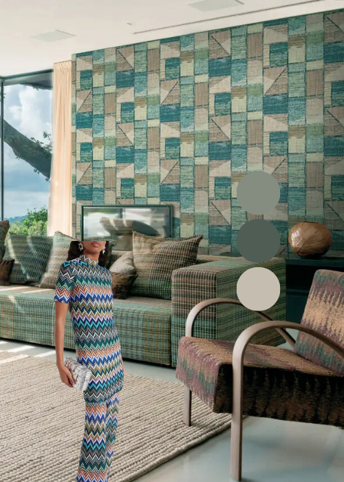 Missoni Home Wallpaper Geometric Blue Living Room
