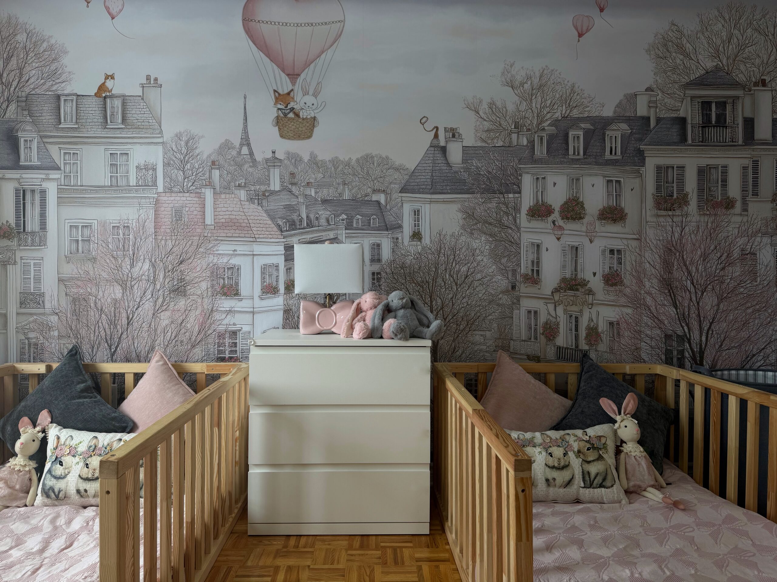 Whimsical City Mural Twins Bedroom Makeover