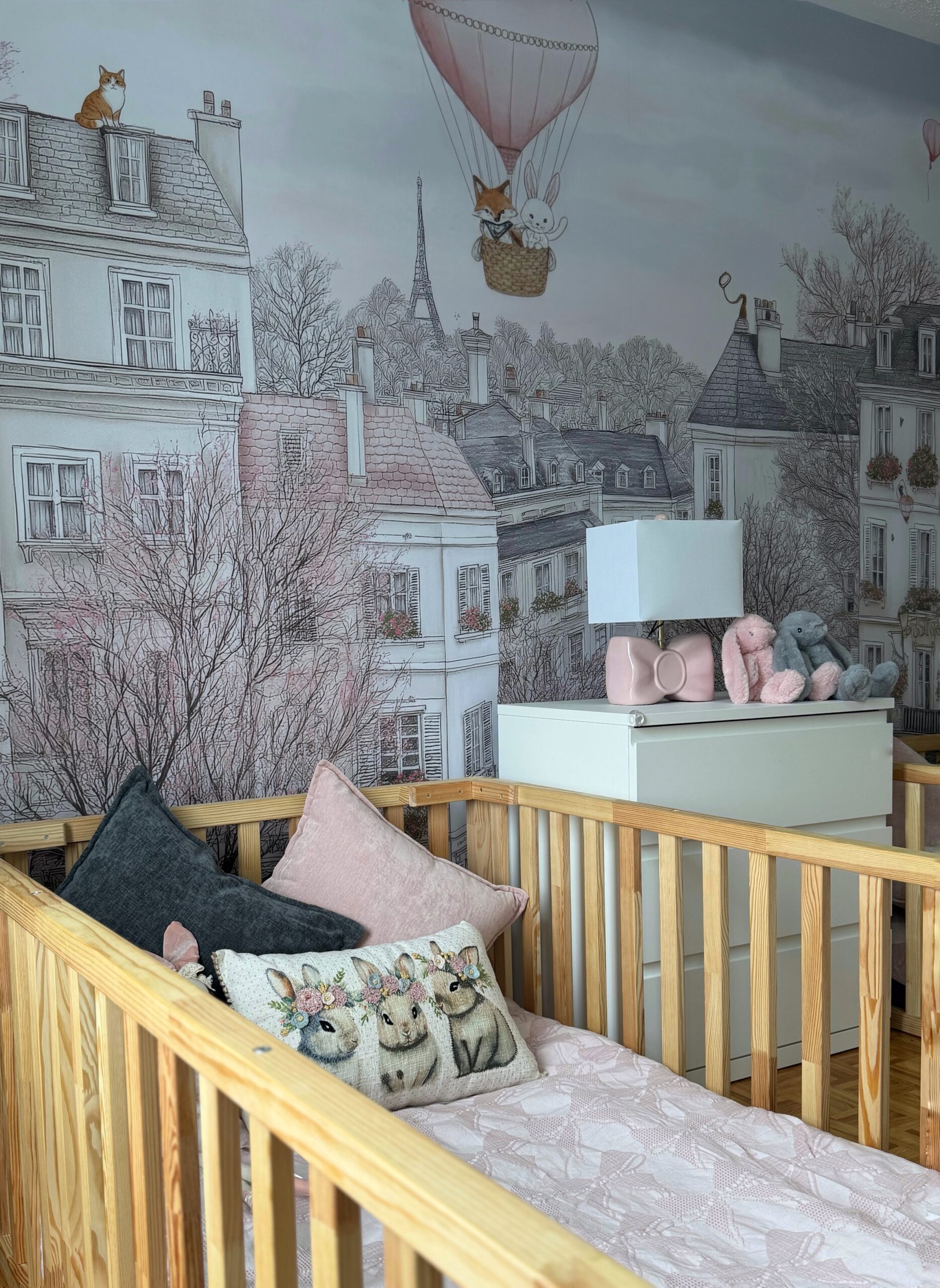 Whimsical City Mural Twins Bedroom Makeover Wood Bed